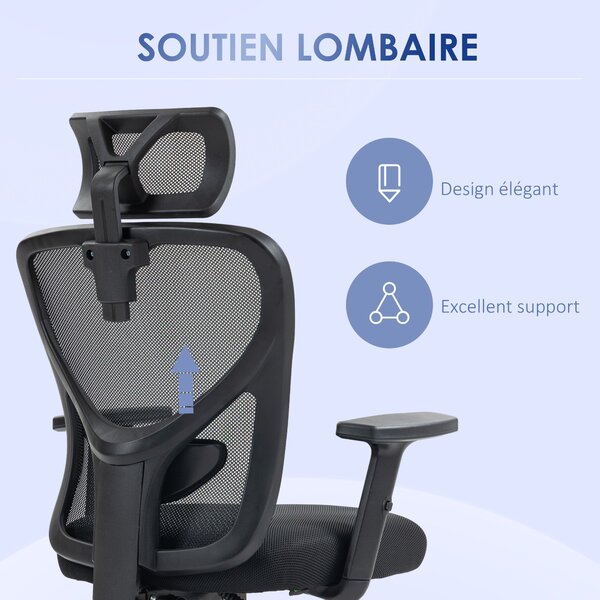 Vinsetto Kancelářská Židle, Kancelářská Židle, Nastavitelný Hlava a Opěrky Rukou, Naklápěcí Ergonomický Opěrák, Výškově Nastavitelný Sedák, Otočná, Pr