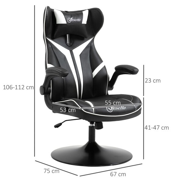 Ergonomická herní židle Vinsetto s funkcí houpání, otočná židle, nastavitelná výška, ocel, Černá + Bílá, 67 x 70 x 106-112 cm | Aosom