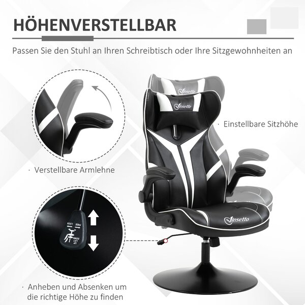 Ergonomická herní židle Vinsetto s funkcí houpání, otočná židle, nastavitelná výška, ocel, Černá + Bílá, 67 x 70 x 106-112 cm | Aosom