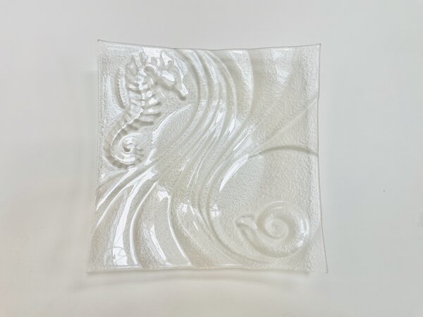 OCEAN designový skleněný čtvercový talíř 30x30 cm čiré sklo