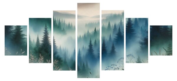 Obraz - Lesní krajina s mlhou (210x100 cm)