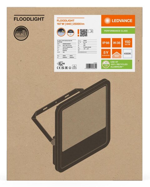 LEDVANCE LED reflektor FL 250 P 167W 25KLM 840 PS SY100 BK 4099854306600
