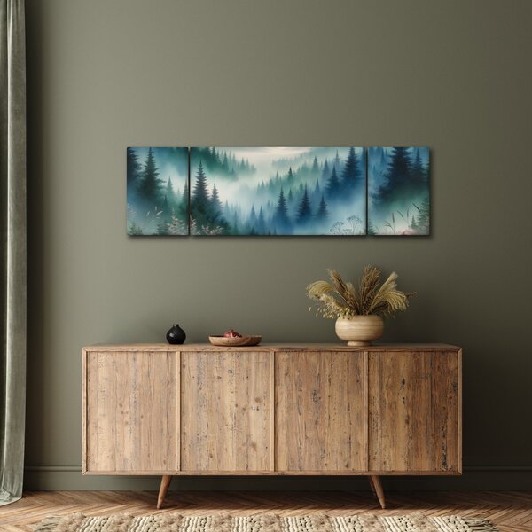 Obraz - Lesní krajina s mlhou (170x50 cm)