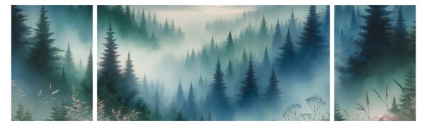Obraz - Lesní krajina s mlhou (170x50 cm)