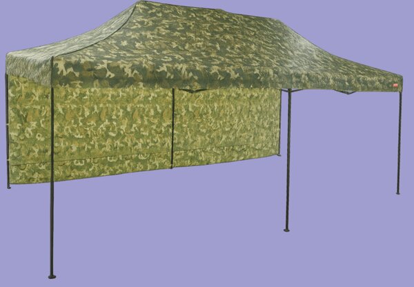 Nůžkový stan 3x6m ocelový, 1 boční plachta, Maskáčová