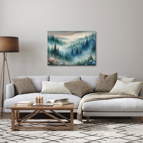 Obraz - Lesní krajina s mlhou (70x50 cm)