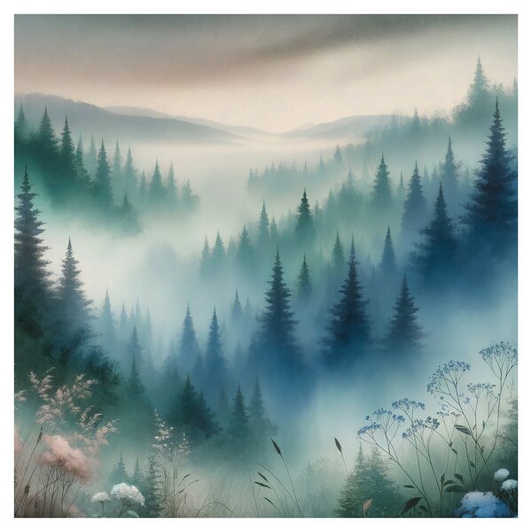 Obraz - Lesní krajina s mlhou (30x30 cm)
