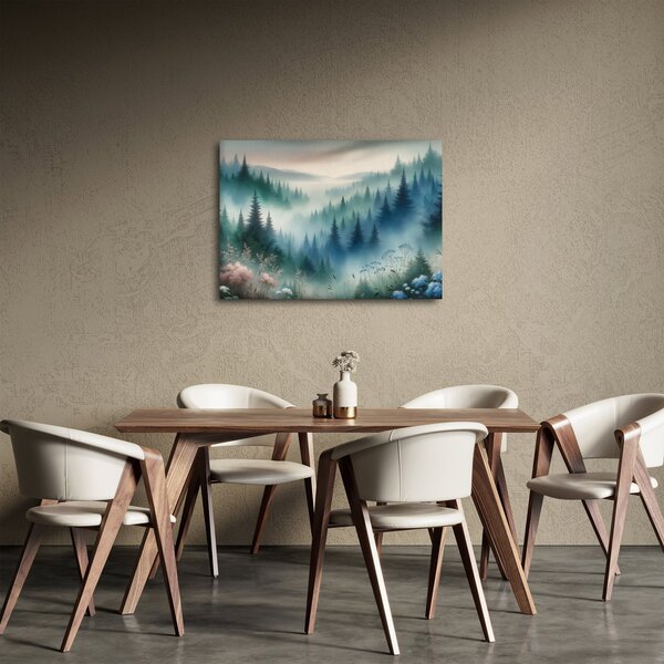 Obraz - Lesní krajina s mlhou (70x50 cm)
