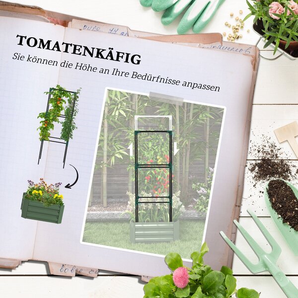 Vyvýšený záhon Outsunny s treláží, květinová bedna s otevřeným dnem, zeleninový záhon, rostlinná bedna, bylinkový záhon pro zahradu a balkon, pozinkov