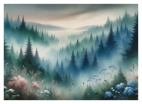 Skleněný obraz - Lesní krajina s mlhou (70x50 cm)