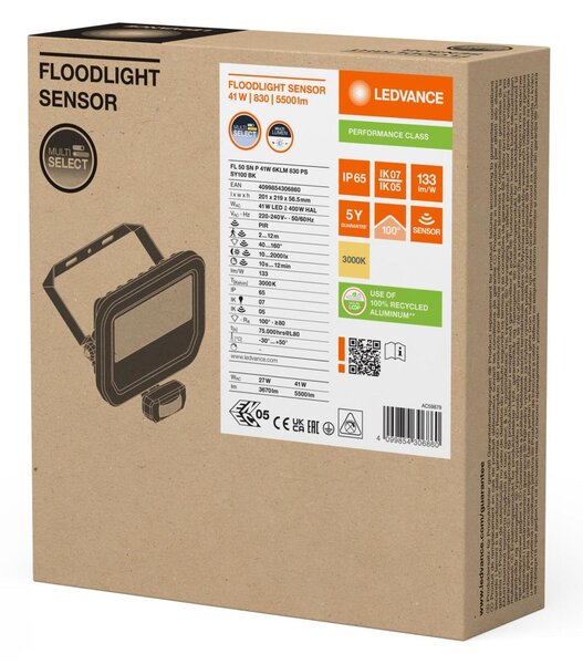 LEDVANCE LED reflektor FL 50 SN P 41W 6KLM 830 PS SY100 BK 4099854306860