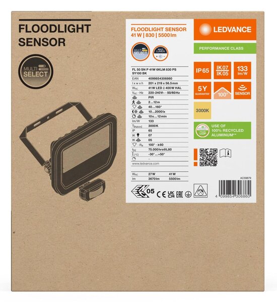 LEDVANCE LED reflektor FL 50 SN P 41W 6KLM 830 PS SY100 BK 4099854306860