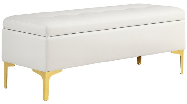 HOMCOM Úložná lavička, čalouněná lavička s sametovým vzhledem, kovové nohy, lavička do obývacího pokoje, ložnice, chodby, 120 x 44 x 44,5 cm, béžová |