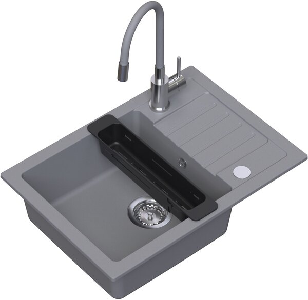 Ruvetti Natu Compact dřez s baterií a příslušenstvím šedá/ocel LP_3200-NC6244GR_W