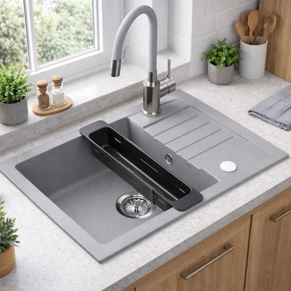 Ruvetti Natu Compact dřez s baterií a příslušenstvím šedá/ocel LP_3200-NC6244GR_W