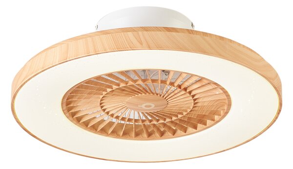 Stropní ventilátor s dřevěným potiskem a hvězdným efektem 60 cm vč. LED stmívatelný s dálkovým ovládáním - Climo