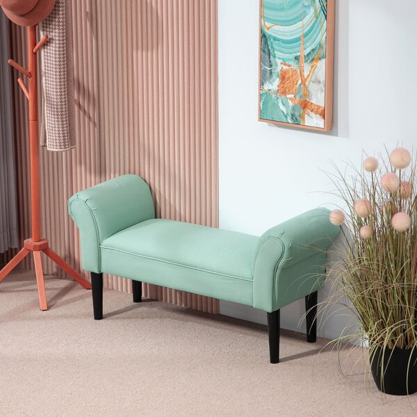 HOMCOM Lavička na postel, čalouněná lavička, sedací lavička, chodbičková lavička do ložnice, nosnost až 130 kg, plachtovina, zelená, 102 x 36 x 51 cm