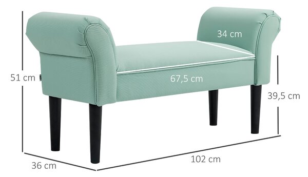 HOMCOM Lavička na postel, čalouněná lavička, sedací lavička, chodbičková lavička do ložnice, nosnost až 130 kg, plachtovina, zelená, 102 x 36 x 51 cm