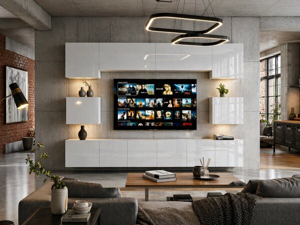 Obývací stěna Belini Premium Full Version bílý lesk + LED osvětlení Nexum 39