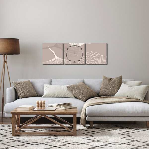 Obraz - Béžové listy N⁰1 (s hodinami) (90x30 cm)