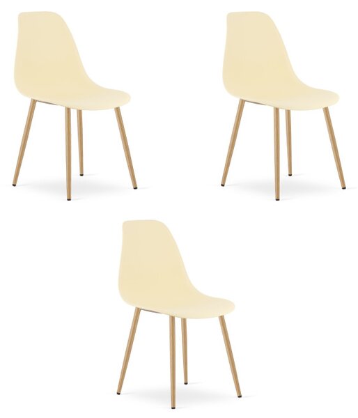 Set tří jídelních židlí WAT krémový - naturální nohy (3 ks)