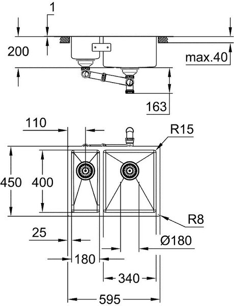 Grohe K700U ocelový dřez 59x45 cm ocel 31576SD1