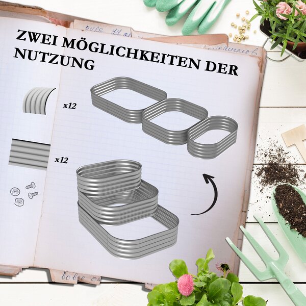 Outsunny Kovový Vyvýšený Zahradní Záhon, 3-Tier Kapacita, DIY Zahradní Box, Herbář s Bezpečnostními Okraji, Zeleninový Záhon pro Zahradu a Balkon, Stř