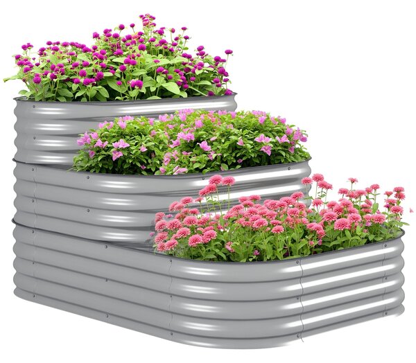 Outsunny Kovový Vyvýšený Zahradní Záhon, 3-Tier Kapacita, DIY Zahradní Box, Herbář s Bezpečnostními Okraji, Zeleninový Záhon pro Zahradu a Balkon, Stř