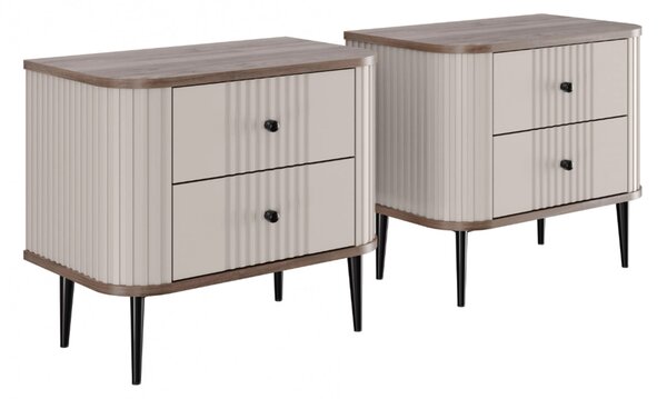 Set nočních stolků Vesper 56 cm - kašmírová / ořech / černé nohy