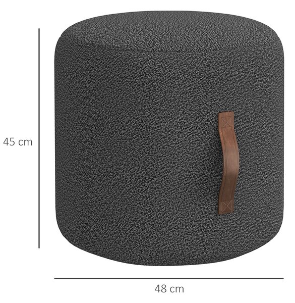 HOMCOM Taburet, Kulatý Potahovaný Ottoman s Úchytkou, Podnožka s Vzhledem Sametu, do Obývacího Pokoj, Ložnice, Tmavě Šedá, Ø48 x 45 cm | Aosom