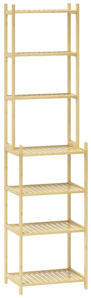 HOMCOM Koupelnová polička, 7-patrový stojací regál z bambusu do obývacího pokoje a koupelny, Přírodní, 44 x 33 x 180 cm | Aosom
