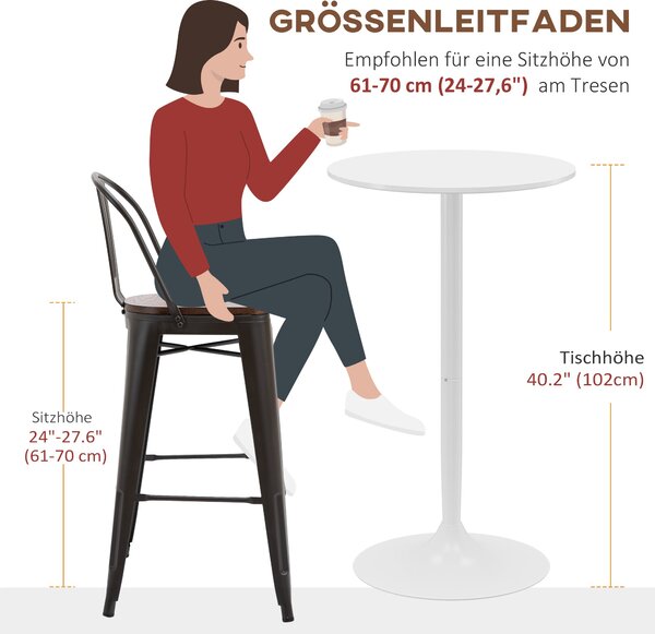 HOMCOM Barový stůl Bistro stůl Kulatý party stůl Ø60 x 102 cm Poseur stůl do jídelny, obývacího pokoje, ocel, bílý | Aosom
