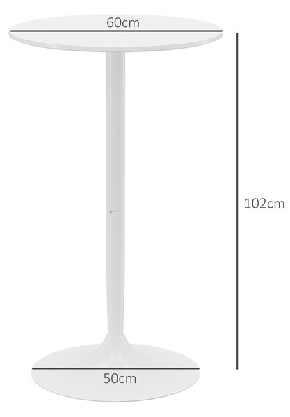 HOMCOM Barový stůl Bistro stůl Kulatý party stůl Ø60 x 102 cm Poseur stůl do jídelny, obývacího pokoje, ocel, bílý | Aosom