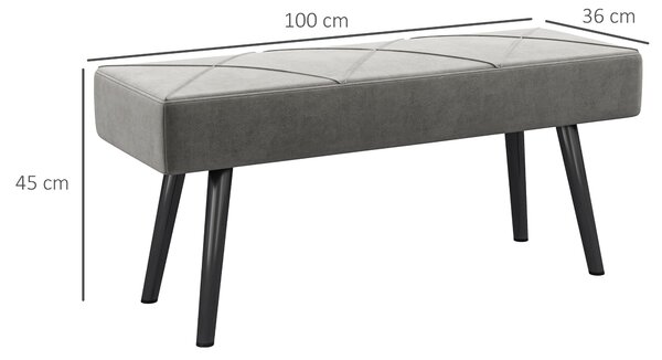 HOMCOM Čalouněná lavice v sametovém vzhledu, postelová lavice s X vzorem, ocelové nohy, botník do ložnice, obývacího pokoje, chodby, 100 x 36 x 45 cm