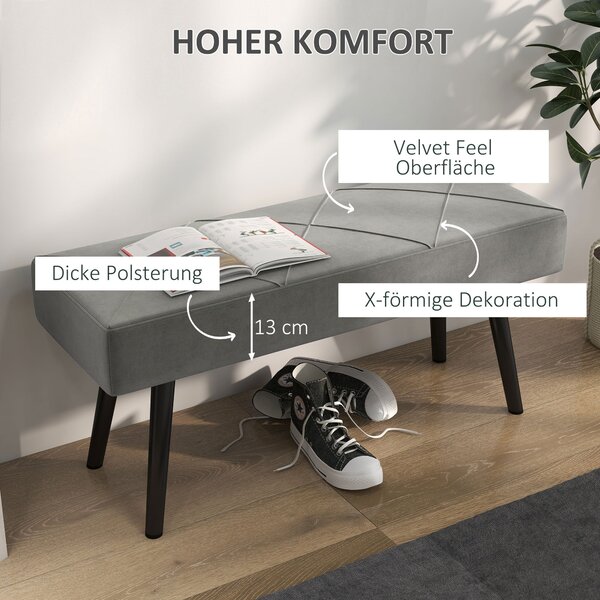 HOMCOM Čalouněná lavice v sametovém vzhledu, postelová lavice s X vzorem, ocelové nohy, botník do ložnice, obývacího pokoje, chodby, 100 x 36 x 45 cm