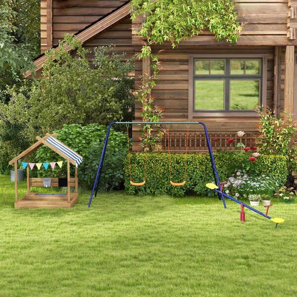 Závěsná souprava Outsunny pro děti, rám se 2 houpačkami, konstrukce houpačky, zahradní houpačka pro dvě děti 3-8 let, ocel, 2,69 x 1,6 x 1,8 m | Aosom