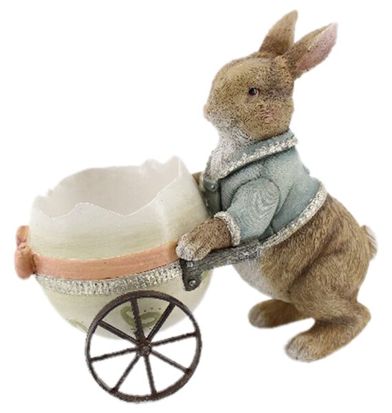 Dekorace králík s vozíkem ze skořápky - 16*9*14 cm