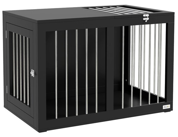PawHut Psí Kotec Nábytek se 2 Dveřmi, Ocelový Psí Kotec pro Domácí Použití, Psí Dům pro Střední Psy do 20 kg, Boční Stolek, Psí Kotec 80 x 50 x 56,5 c
