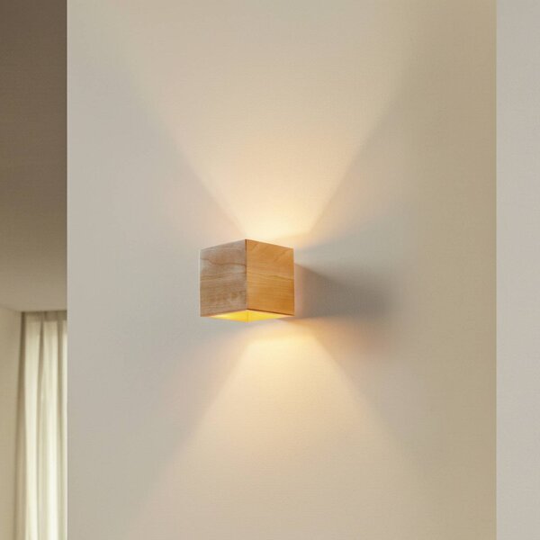 SOLLUX LIGHTING Nástěnné světlo Ara jako dřevěná kostka, stmívatelný, Světlé dřevo, Obývací pokoj / jídelna, Dřevo, Moderní, Nástěnné svítidlo / světlem dolů
