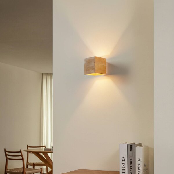 SOLLUX LIGHTING Nástěnné světlo Ara jako dřevěná kostka, stmívatelný, Světlé dřevo, Obývací pokoj / jídelna, Dřevo, Moderní, Nástěnné svítidlo / světlem dolů