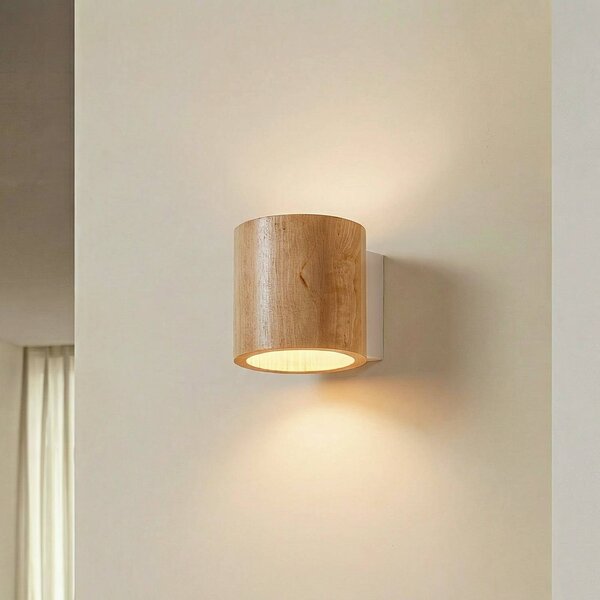 SOLLUX LIGHTING Nástěnné světlo Ara jako dřevěný válec, stmívatelný, Světlé dřevo, Obývací pokoj / jídelna, Dřevo, Moderní