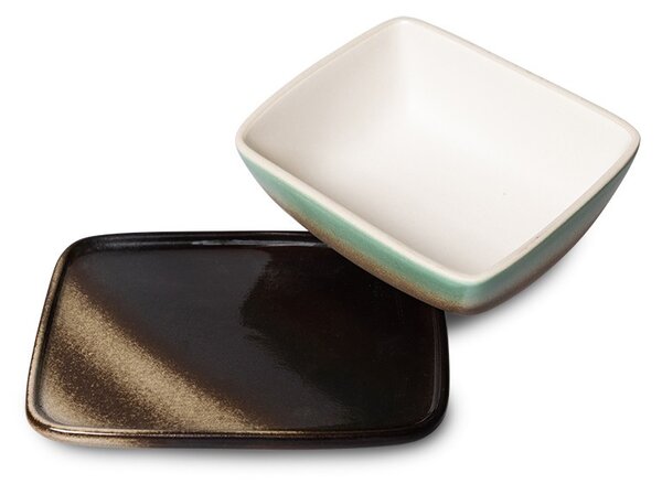 Fialkovo-zelená keramická máslenka 70s Mercury - 15,5*12*7,5cm - HKLIVING