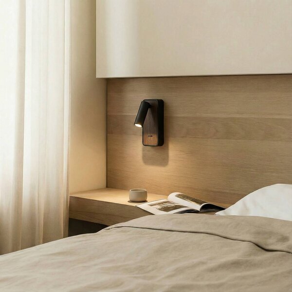 Lindby LED nástěnné světlo Tallis, černé, USB-C, pohyblivé, Černá, Ložnice, kov, Moderní