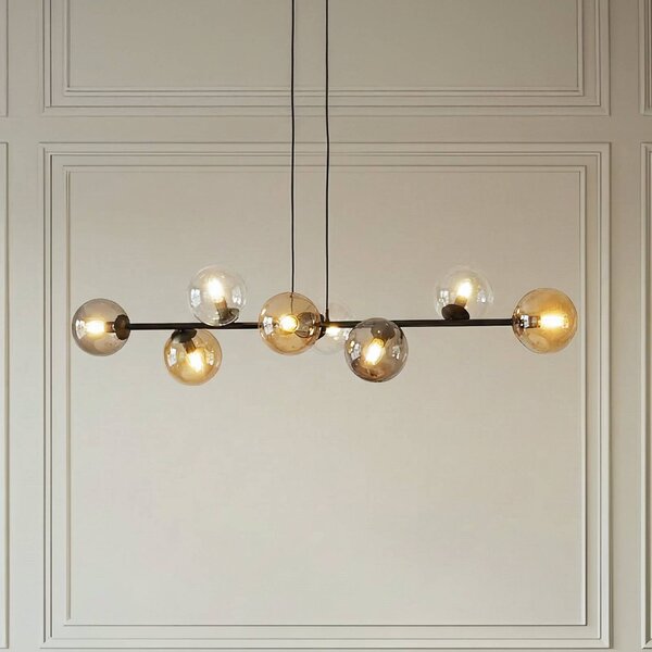 EMIBIG LIGHTING Závěsné světlo Glassy, 8 žárovek, černé, grafit/jantar/čiré, stmívatelný, Černá, Obývací pokoj / jídelna, Sklo, Moderní, Koule