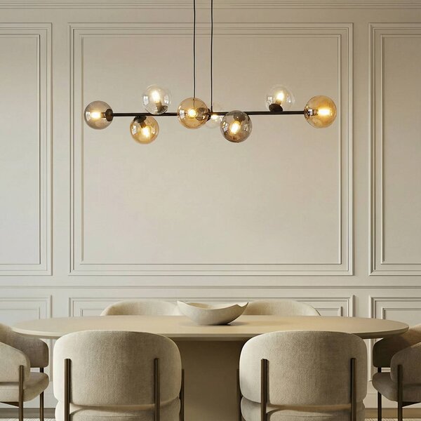 EMIBIG LIGHTING Závěsné světlo Glassy, 8 žárovek, černé, grafit/jantar/čiré, stmívatelný, Černá, Obývací pokoj / jídelna, Sklo, Moderní, Koule