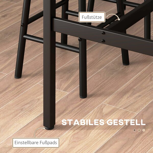 HOMCOM Barový Stolek s Barovými Židlemi pro 2 Osoby, Jídelní Stůl s 2 Barovými Židlemi s Opěrkami Nohou, Kuchyňský Stůl v Industriálním Designu pro Jí