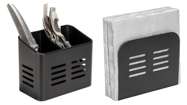 Kovové stojany na příbory a ubrousky v sadě 2 ks Black Outdoor Kitchen Baco – Wenko