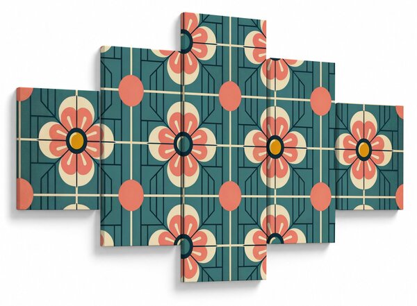 Obraz - Retro vzor s květy (125x70 cm)