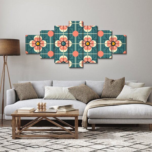 Obraz - Retro vzor s květy (210x100 cm)