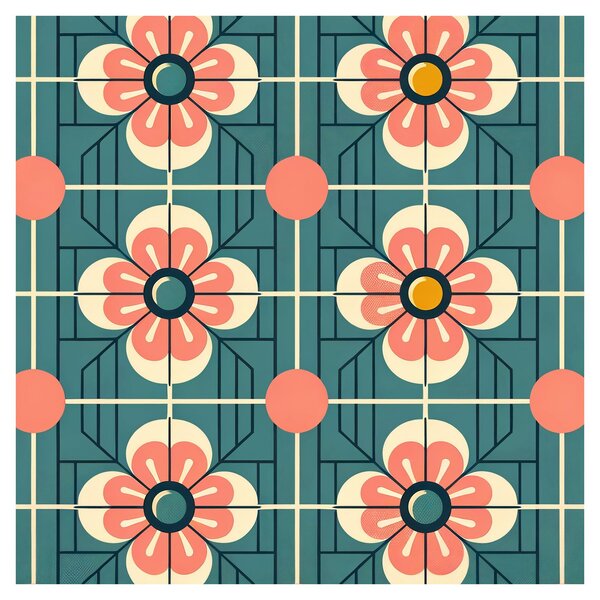 Obraz - Retro vzor s květy (30x30 cm)